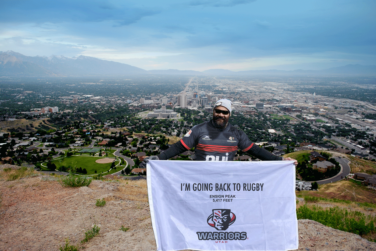 Highland High alum and retired NFL standout Haloti Ngata allegedly makes a special April 1-themed announcement on Ensign Peak in Salt Lake City. (Courtesy: Utah Warriors)