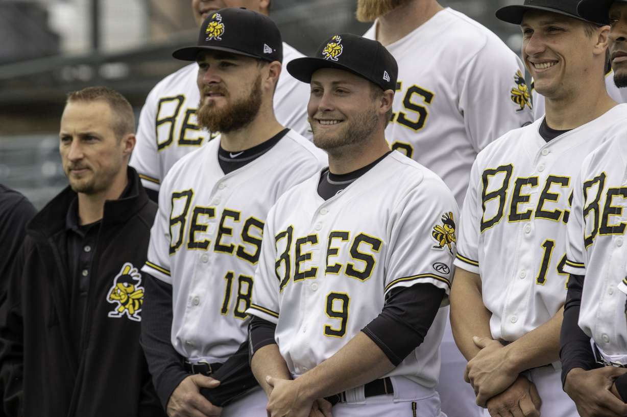 Salt Lake Bees outfielder Brennon Lund smiles for a team photo at the Bees media day at Smith's Ballpark on Tuesday, April 2, 2019. Lund played baseball at Bingham High and BYU before he was drafted by the Los Angeles Angels in 2016. (Photo: Carter Williams, KSL.com)