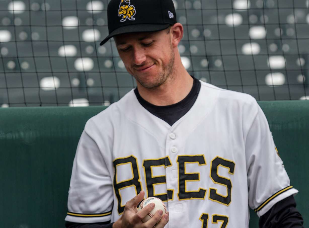 Salt Lake Bees pitcher Griffin Canning holds a baseball during a photoshoot on Bees media day at Smith's Ballpark on Tuesday, April 2, 2019. (Photo: Carter Williams, KSL.com)