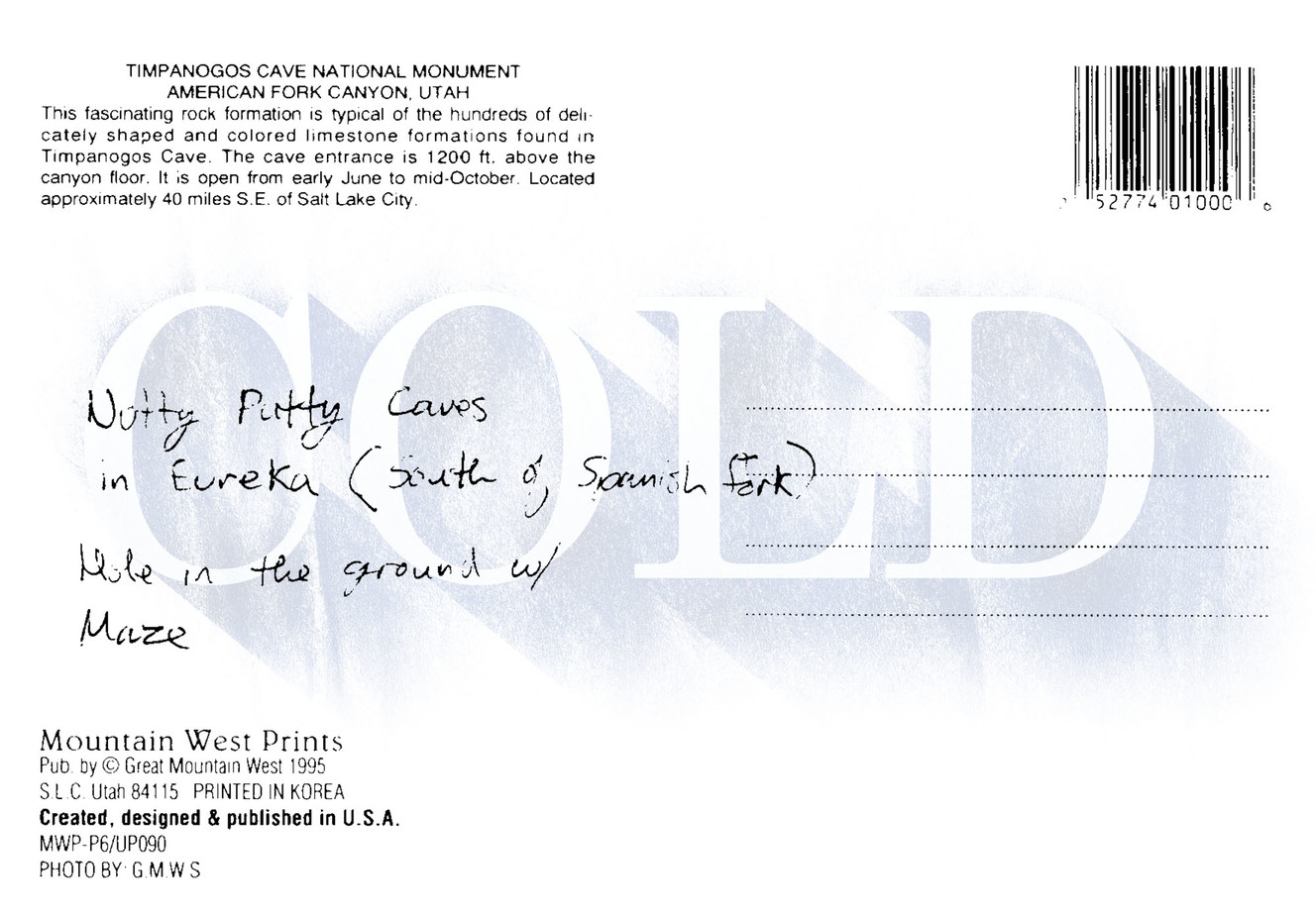 This scanned image of a postcard was located among thousands of Josh Powell’s computer files seized by West Valley police during the investigation into Susan Powell’s disappearance. A handwritten note references Nutty Putty Cave. (Photo: West Valley City Police Department)