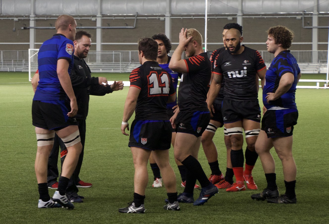 Utah Warriors assistant coach Stevie Scott, left, coaches the forwards at practice, Wednesday, April 3, 2019 at Zions Bank Real Academy in Herriman, Utah. (Photo: Sean Walker, KSL.com)