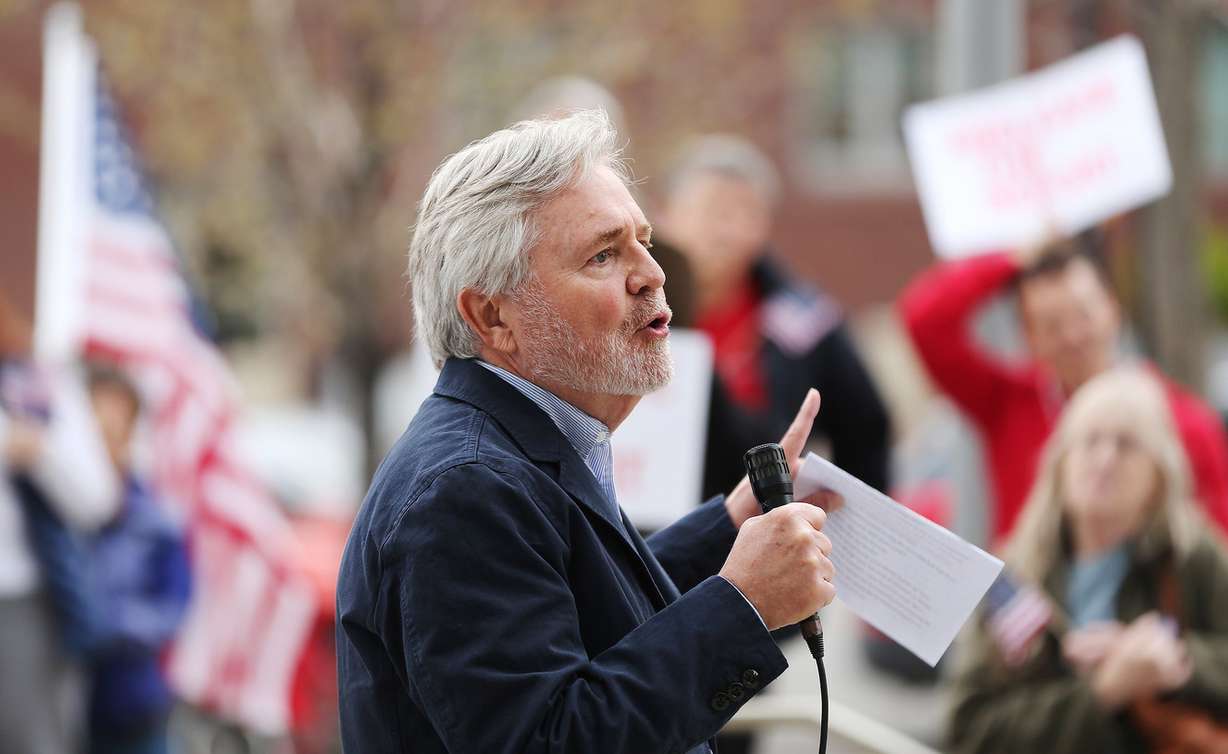 Former Court of Appeals Judge Fred Voros speaks during a protest in front of the Wallace F. Bennett Federal Building in Salt Lake City on Thursday, April 4, 2019. The protest was to call on Attorney General William Barr and elected officials to take decisive steps to make special counsel Robert Mueller's report public. (Photo: Jeffrey D. Allred, KSL)