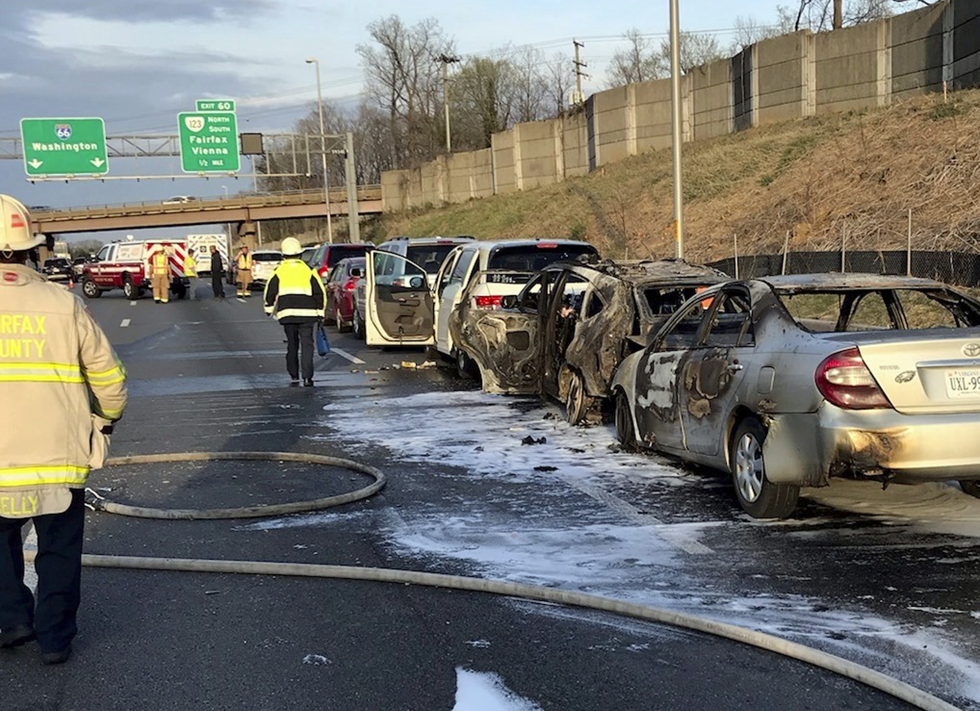 Fiery 12-car crash slows traffic in DC area, injures 1
