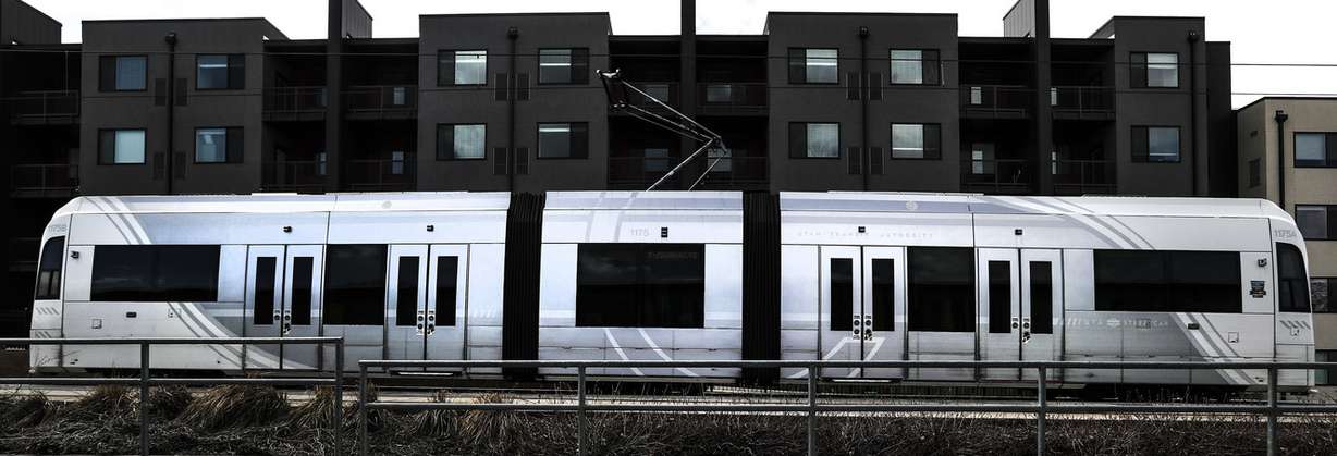 Two S-Line streetcars pass through the newly completed double track area of the line near 2200 South and 300 East in Salt Lake City on Friday, April 5, 2019. With the double track construction project completed, a streetcar will be available every 15 minutes along the line. (Photo: Steve Griffin, KSL)