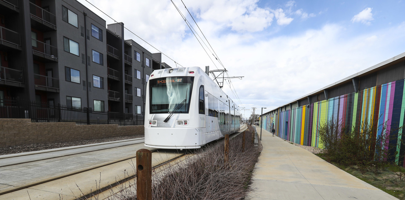 An S-Line streetcar passes through the newly completed double track area of the line near 2200 South and 300 East in Salt Lake City on Friday, April 5, 2019. With the double track construction project completed, a streetcar will be available every 15 minutes along the line. (Photo: Steve Griffin, KSL)