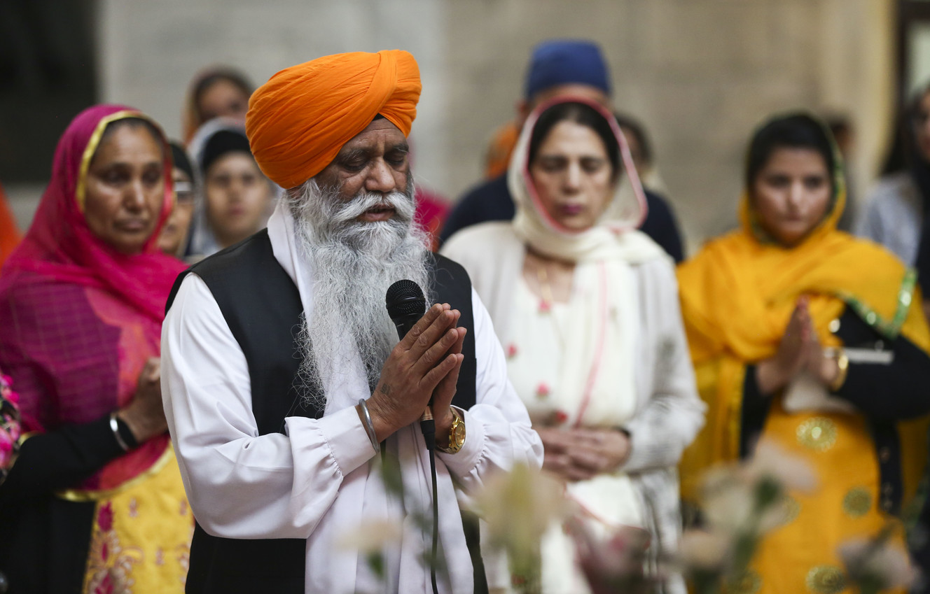 Worshippers pray during the celebration of the Sikh festival of Vaisakhi at the state Capitol in Salt Lake City on Saturday, April 6, 2019. (Photo: Silas Walker, KSL)