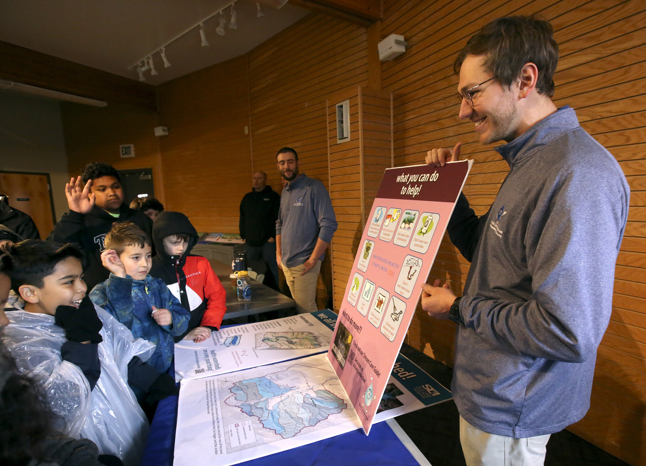 Jack Dahlquist, watershed field technician, teaches students about ways to keep the watershed clean during the 13th Annual Salt Lake County Stormwater Coalition 4th Grade Water Quality Fair at Utah's Hogle Zoo in Salt Lake City on Tuesday, April 9, 2019. (Photo: Kristin Murphy, KSL)