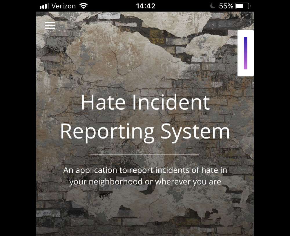 A screenshot of the new, first of its kind Hate Incident Reporting System app (Photo: Richard Medina and Emily Nicolosi)