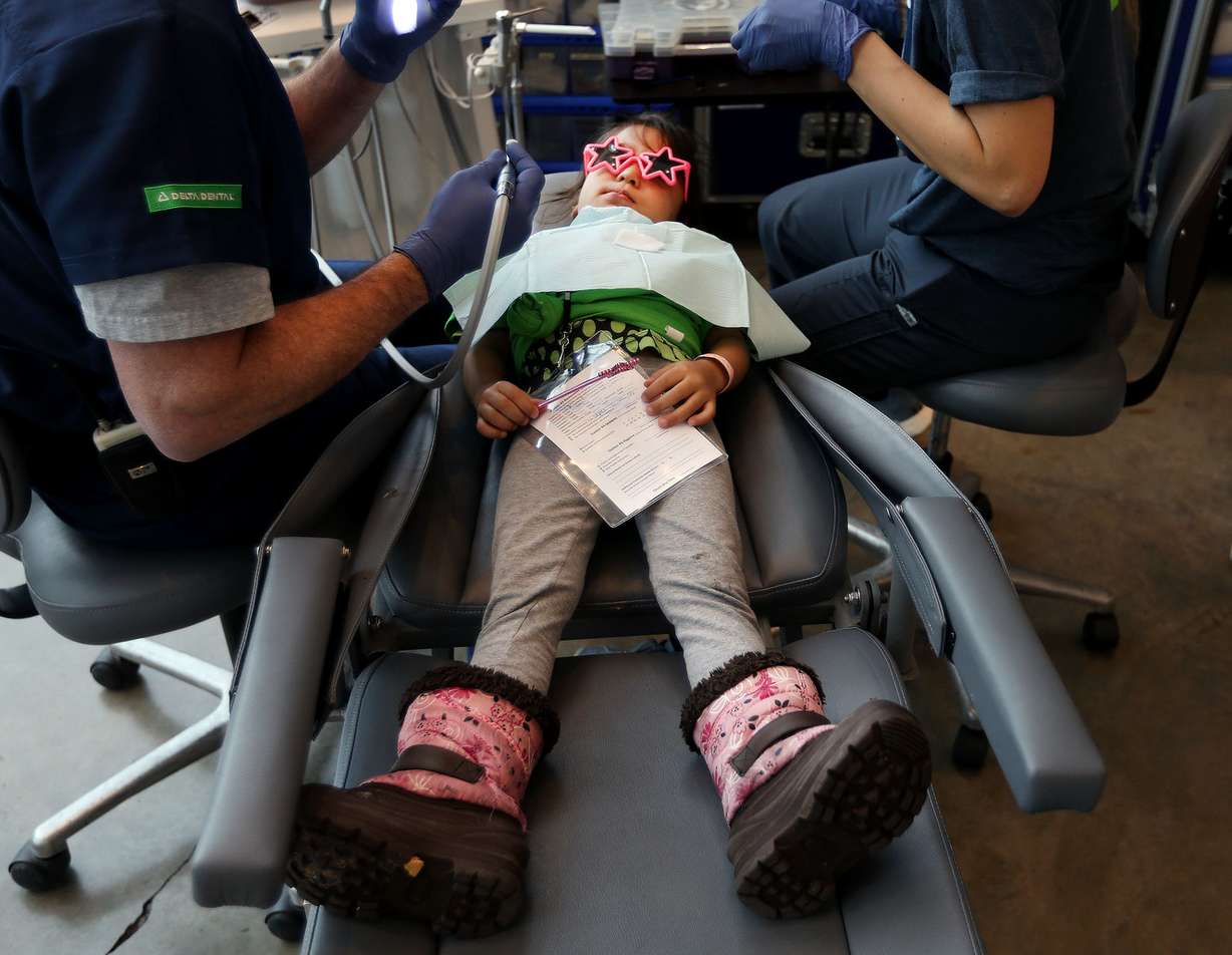 Sophia Duarte, 4, has a dental exam at Vivint Smart Home Arena in Salt Lake City on Thursday, April 11, 2019. (Photo: Laura Seitz, KSL)