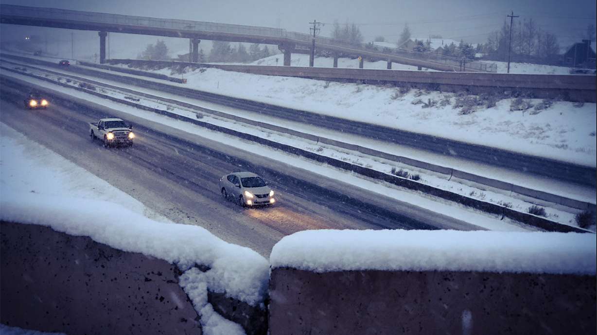 Snowy commute in Park City Friday, April 12, 2019.