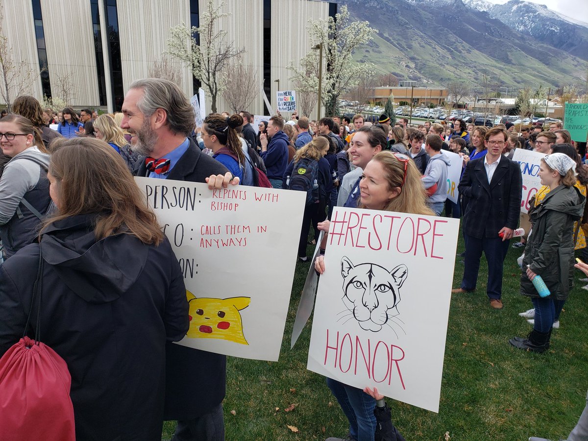 Brigham Young University students gathered to protest the school's Honor Code Friday, April 12, 2019, after a new Instagram account and an old petition gained traction among students. (Photo: Ladd Egan, KSL TV)
