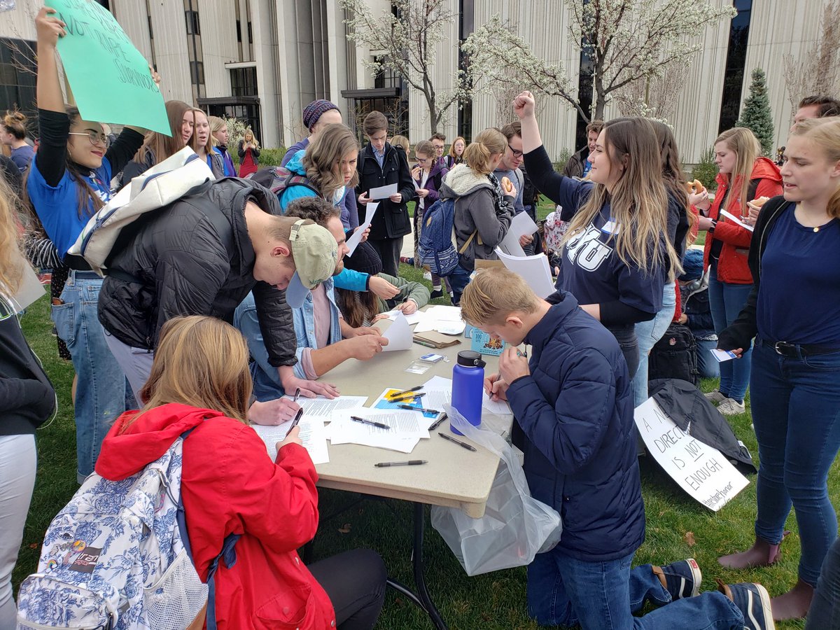 Brigham Young University students gathered to protest the school's Honor Code Friday, April 12, 2019, after a new Instagram account and an old petition gained traction among students. (Photo: Ladd Egan, KSL TV)