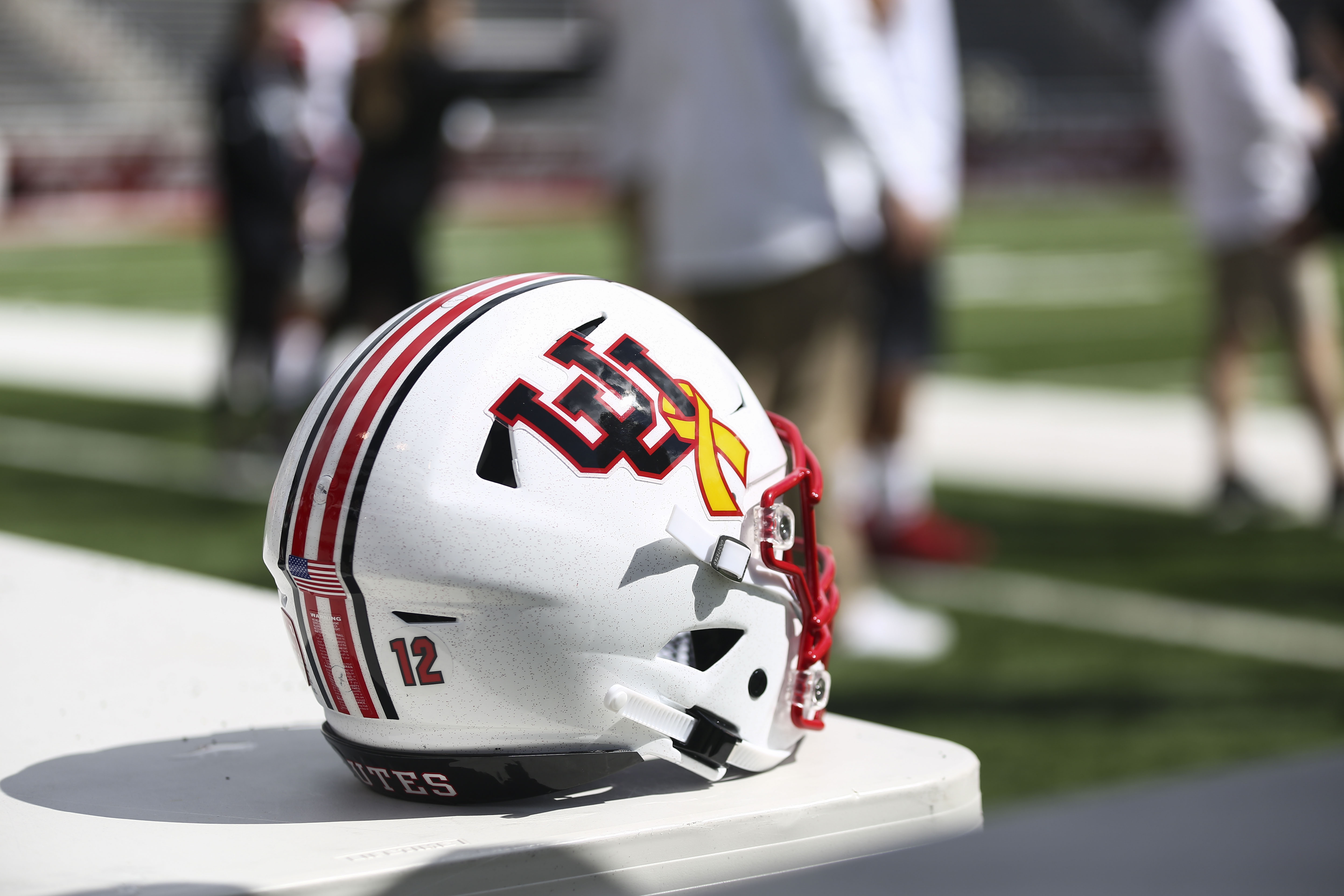 Utah Utes football sits on a table during the Red-White game at Rice-Eccles Stadium in Salt Lake City on Saturday, April 13, 2019. (Photo: Silas Walker, KSL)
