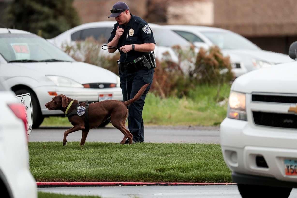 FILE - A Utah Transit Authority police officer works with a K-9 near the intersection of 500 West and 3900 South in South Salt Lake on Tuesday, April 16, 2019. (Photo: Spenser Heaps, KSL)