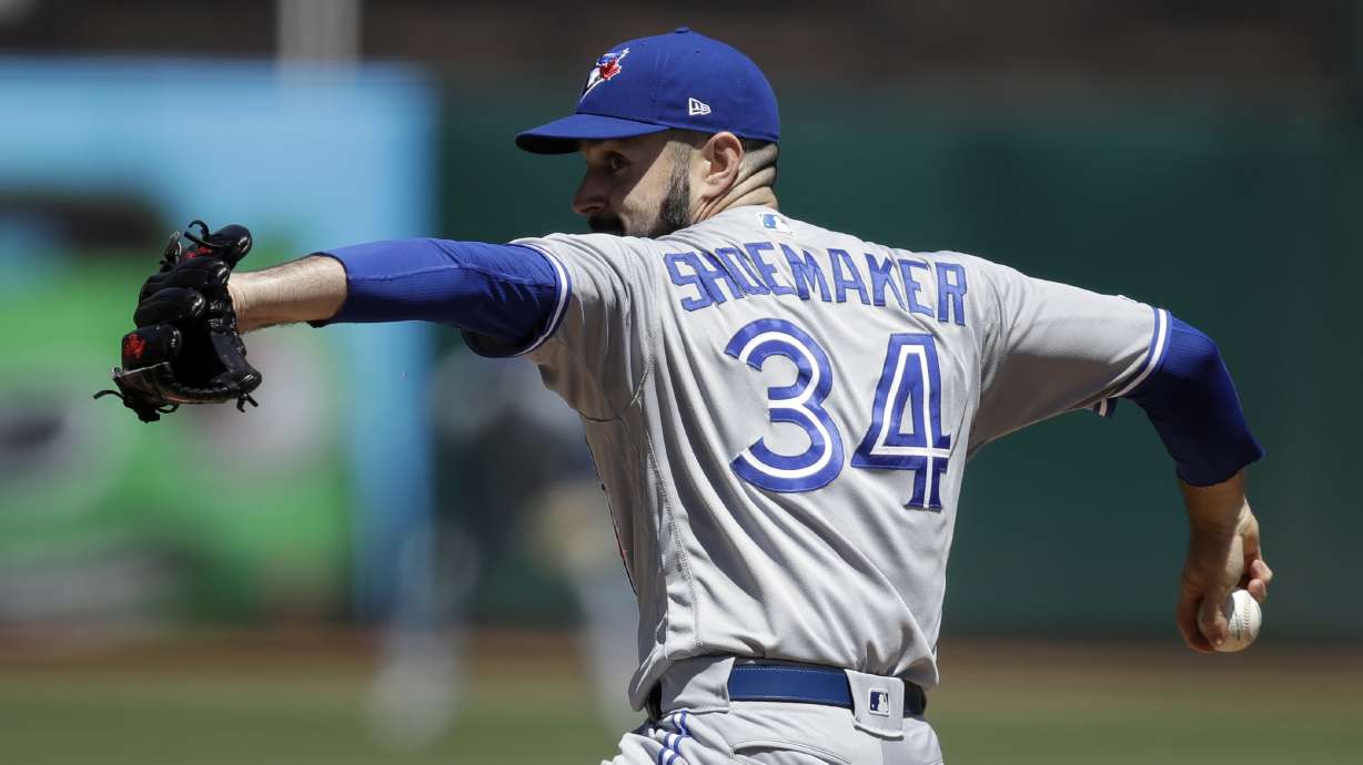 Blue Jays lose Shoemaker to knee injury, beat Athletics 10-1