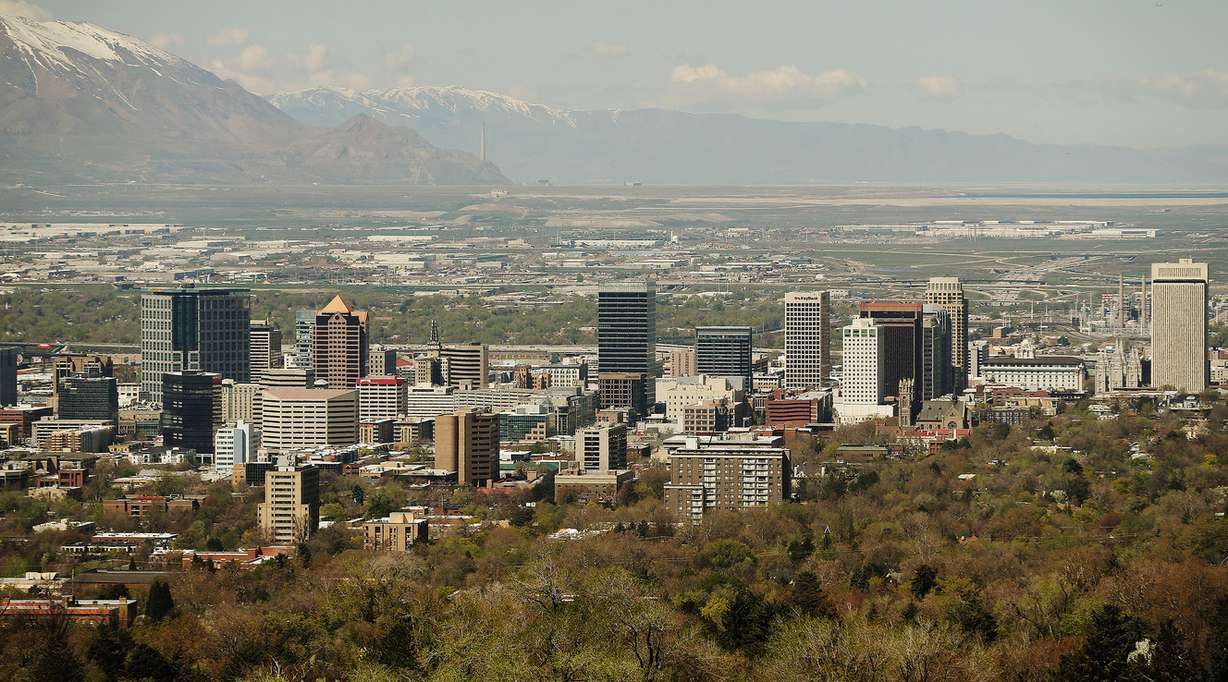 The Salt Lake City skyline is pictured on Tuesday, April 23, 2019. During a press conference Tuesday, Huntsman Cancer Institute researchers spoke about their findings on the negative effects of Utah’s air pollution on childhood cancer survivors. (Photo: Jeffrey D. Allred, KSL)