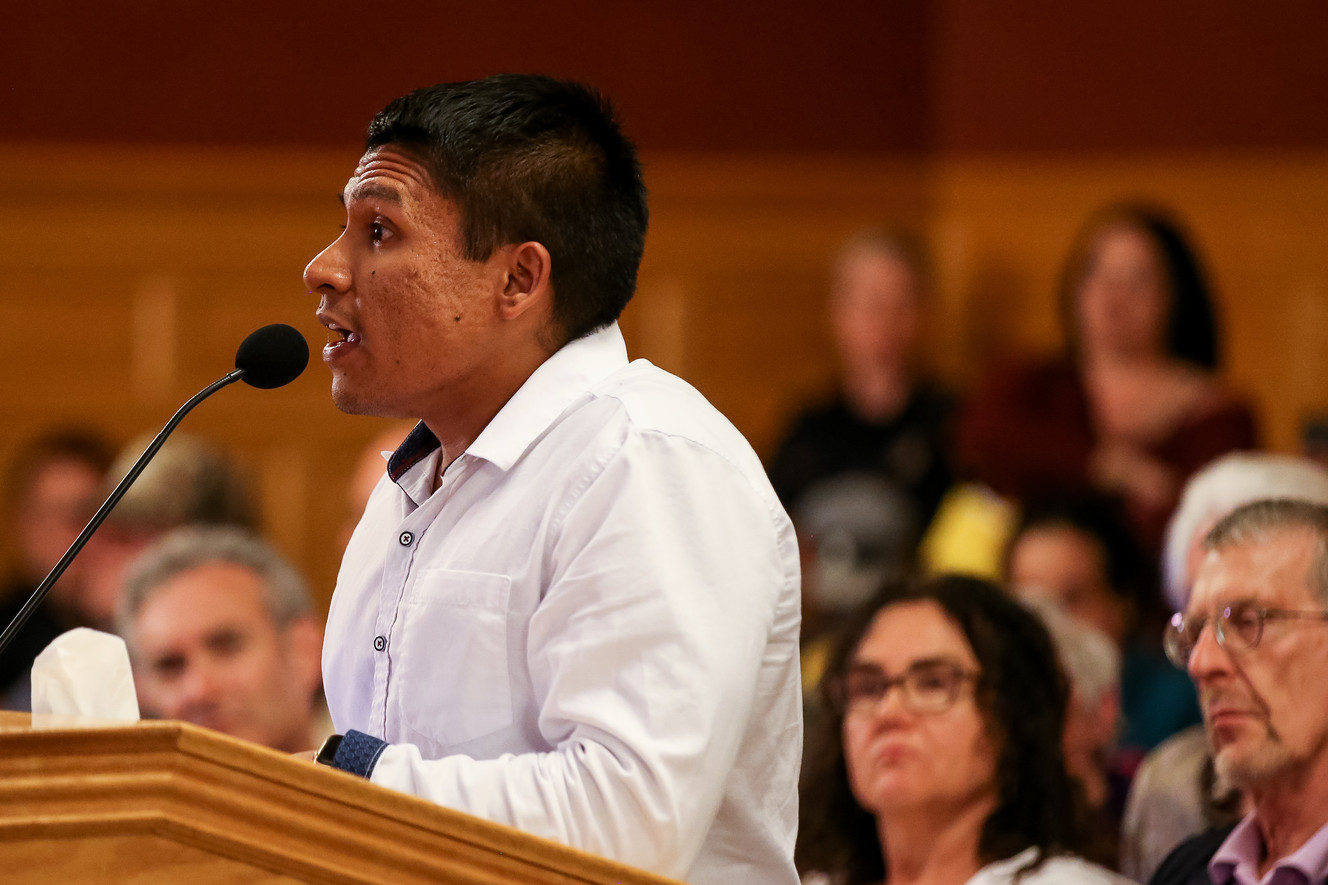 Cristobal Villegas speaks at a Salt Lake City Council meeting at the Salt Lake City and County Building on Tuesday, April 23, 2019. Photo: Spenser Heaps, KSL