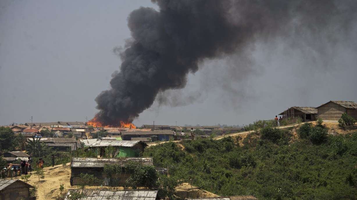 Fire guts shanties in Bangladesh Rohingya refugee camp