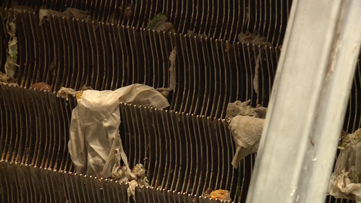 Wipes in a filter at the North Davis Sewer District. Photo: Mike Anderson, KSL TV