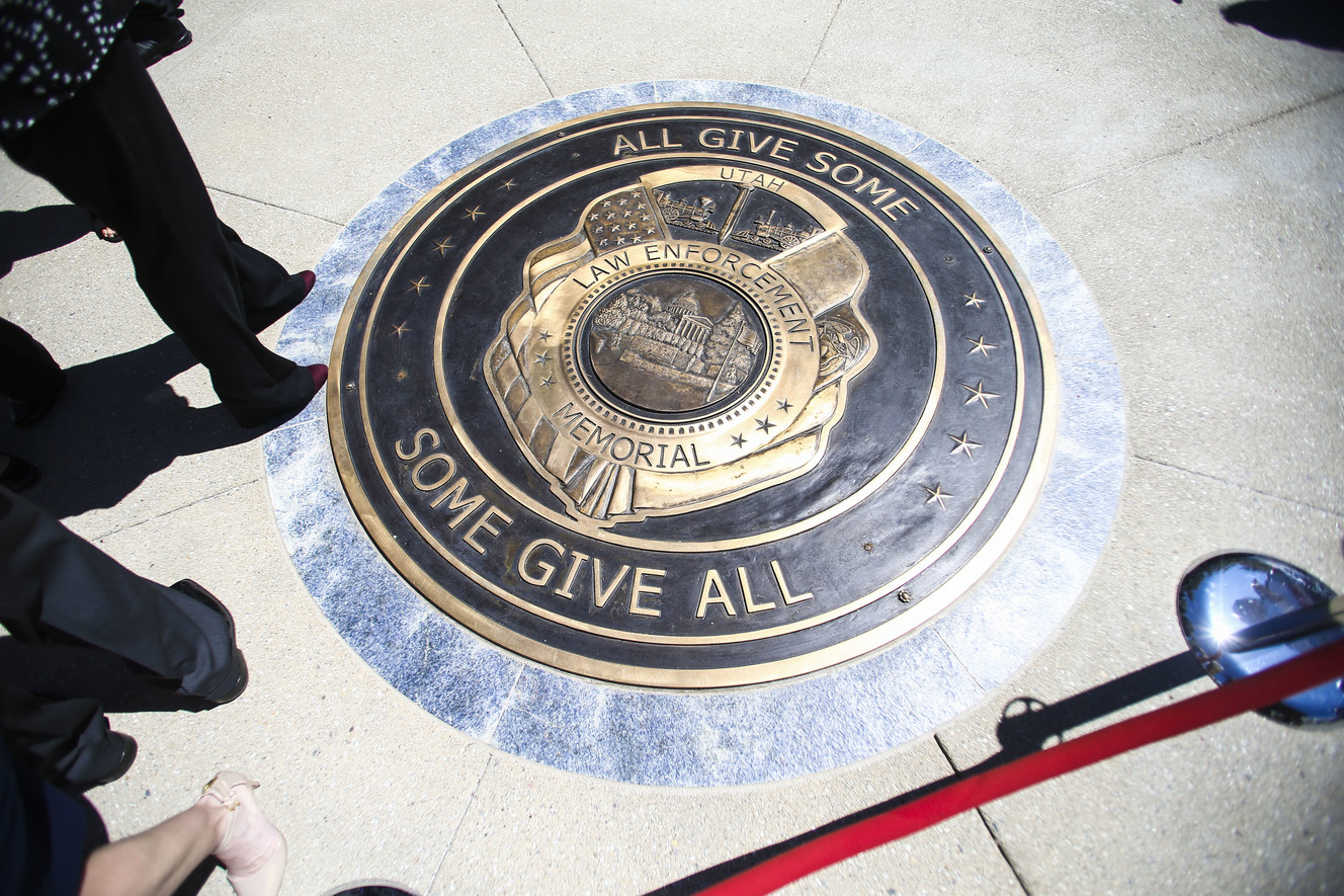 A marker at the Law Enforcement Memorial at the Capitol in Salt Lake City is pictured on Thursday, May 2, 2019, during a service honoring fallen officers. (Photo: Silas Walker, KSL)