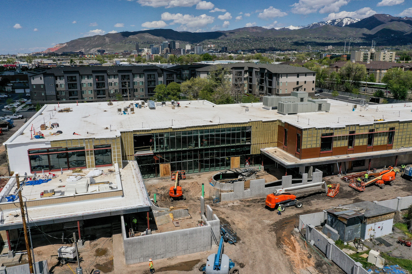 The not-yet-finished Gail Miller Resource Center in Salt Lake City is pictured on Thursday, May 2, 2019. Officials announced Thursday they are naming the new homeless resource center after Gail Miller, owner of the Utah Jazz. (Photo: Spenser Heaps, KSL)