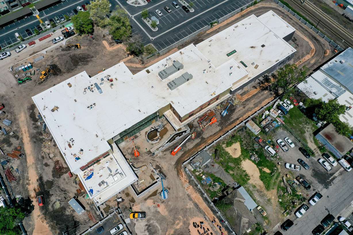 The not-yet-finished Gail Miller Resource Center in Salt Lake City is pictured on Thursday, May 2, 2019. Officials announced Thursday they are naming the new homeless resource center after Gail Miller, owner of the Utah Jazz. (Photo: Spenser Heaps, KSL)
