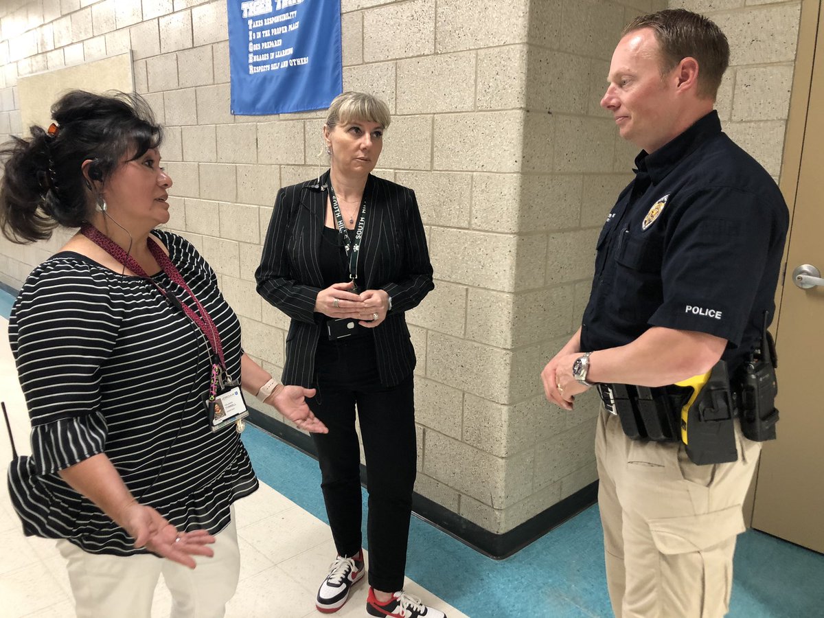 Unified police officer John Clark, who was attacked and beaten behind South Hills Middle School in Riverton Monday, April 29, 2019, returned to work with a black eye and a hero’s welcome. Photo: John Wilson, KSL TV