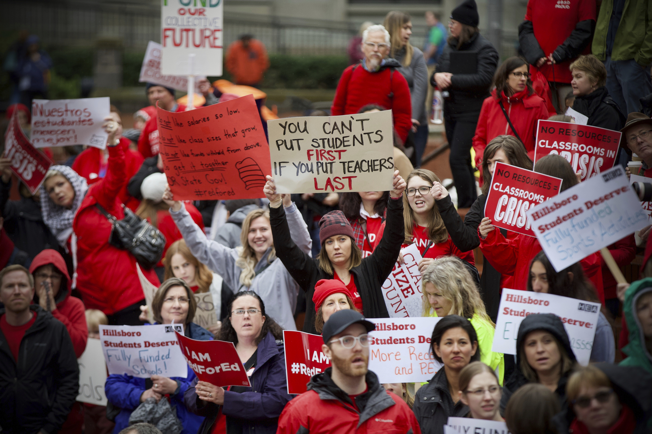 Oregon teachers walk out in red to press for school funding