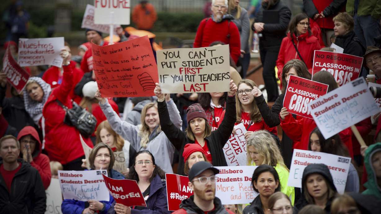 Oregon teachers walk out in red to press for school funding