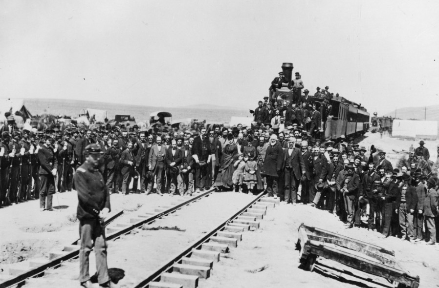 Workers line up for a celebration of the completion of the transcontinental railroad on Monday, May 10, 1869. (Photo: Utah State History)