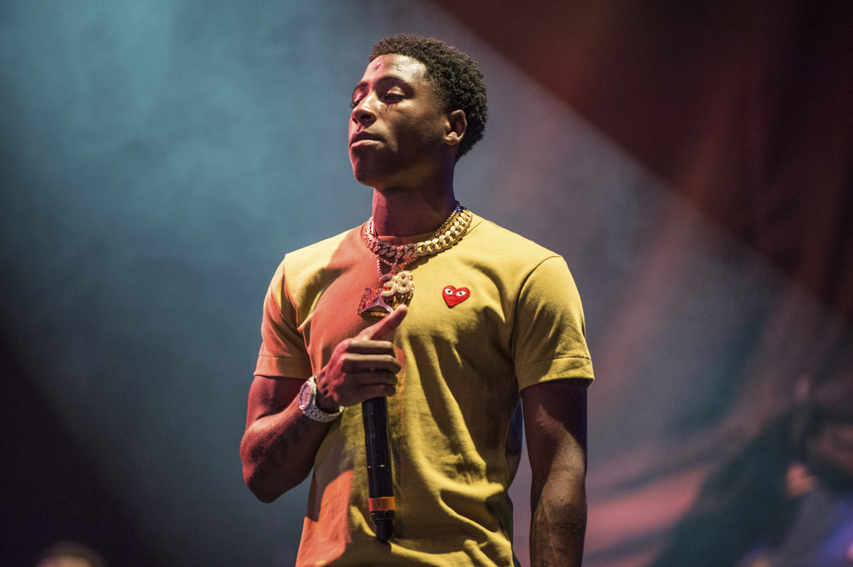 YoungBoy performs at the Lil' WeezyAna Fest at Champions Square in New Orleans, Aug. 25, 2017. The rapper was charged Thursday with 31 felonies after he was arrested following a search of his home near Huntsville in Weber County this week.