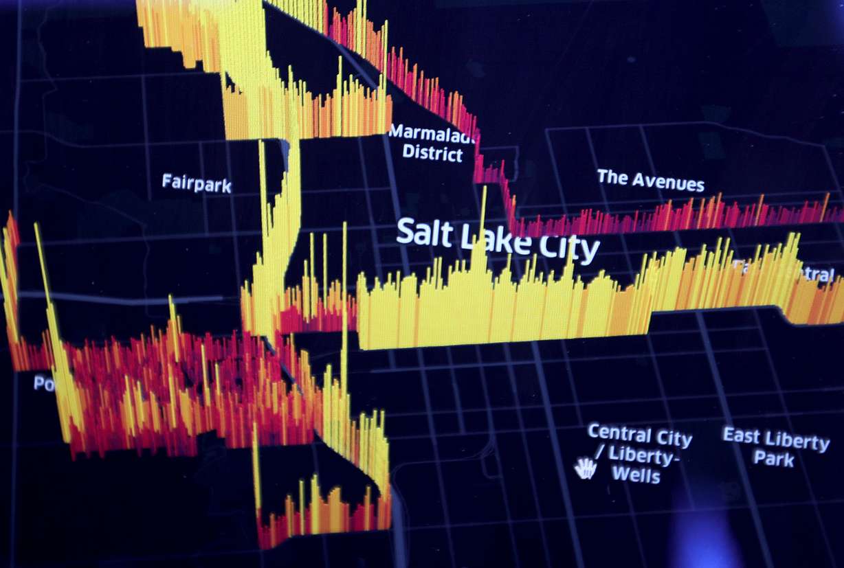Recent data collected by a Google Street View car equipped with air quality sensors displays levels of PM 2.5 along streets in Salt Lake City. (Photo: Kristin Murphy, KSL)