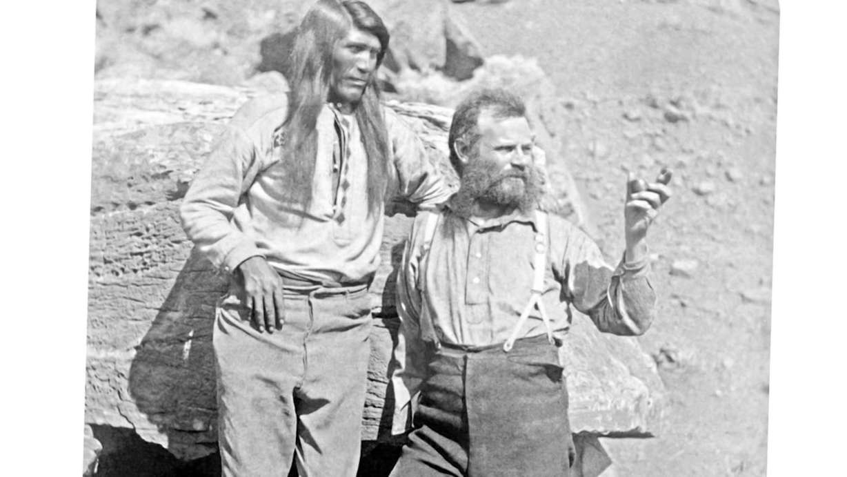 A photo of John Wesley Powell, right, with Tau-Gu, headman of the Southern Paiutes Native Americans, left, in a photo taken in the 1870s. (Photo: Photo courtesy Thunderbird Foundation)
