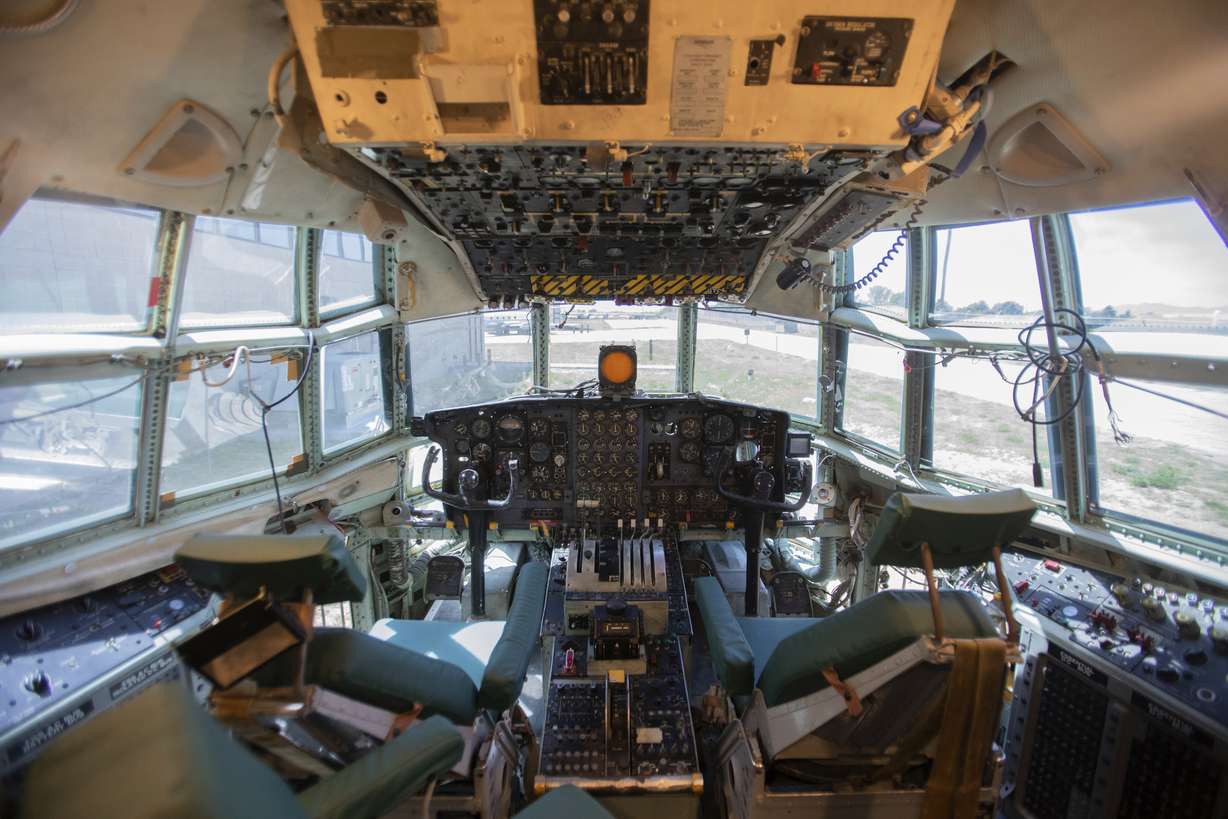 In this Tuesday, May 14, 2019 photo, a converted C-130 is a new STEM education classroom at Hill Aerospace Museum in Ogden, Utah. The Standard-Examiner reports the Vietnam era cargo plane has been converted into a classroom for Science, Technology, Engineering and Math students and attached to a museum at the Hill Air Force Base near Ogden. (Ben Dorger/Standard-Examiner via AP)