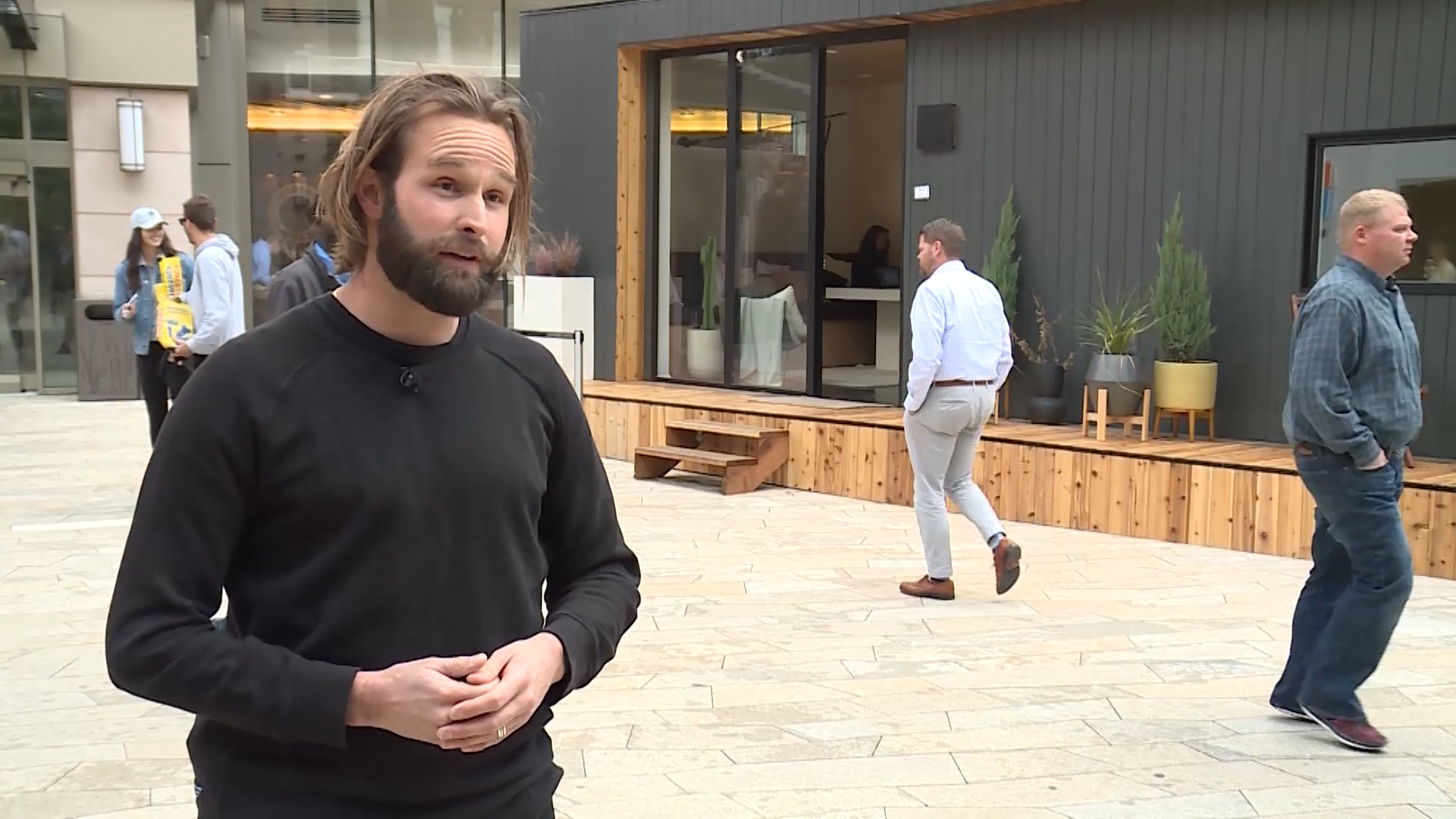 Colin Jube talks about Modal Living, a company he co-founded, at City Creek Center on Monday, May 20, 2019. (Photo: Winston Armani, KSL TV)