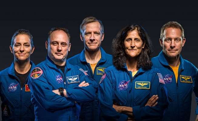 NASA Starliner astronauts Nicole Mann, Mike Fincke, Chris Ferguson, Sunita Williams and Josh Cassada. Photo: KSL TV