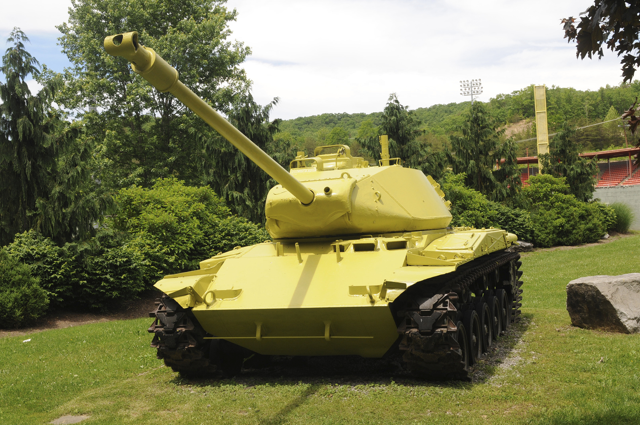 Ready, aim, oops! Historic tank turns lemon-lime yellow