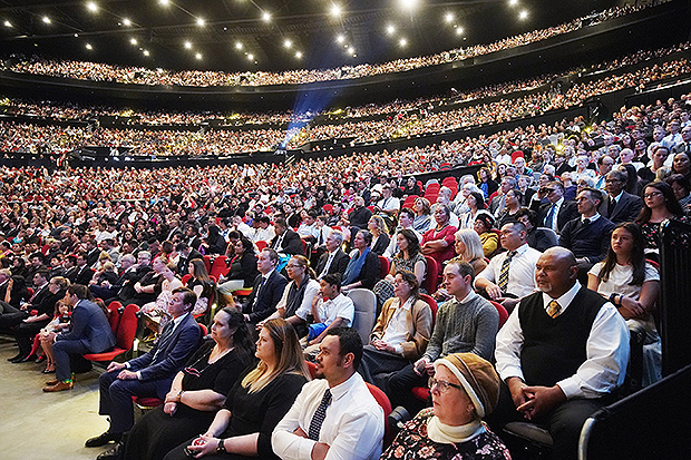 Attendees listen to President Russell M. Nelson of The Church of Jesus Christ of Latter-day Saints at the International Conference Center on May 19, 2019, in Sydney, Australia. (Photo: Jeffrey D. Allred, KSL)