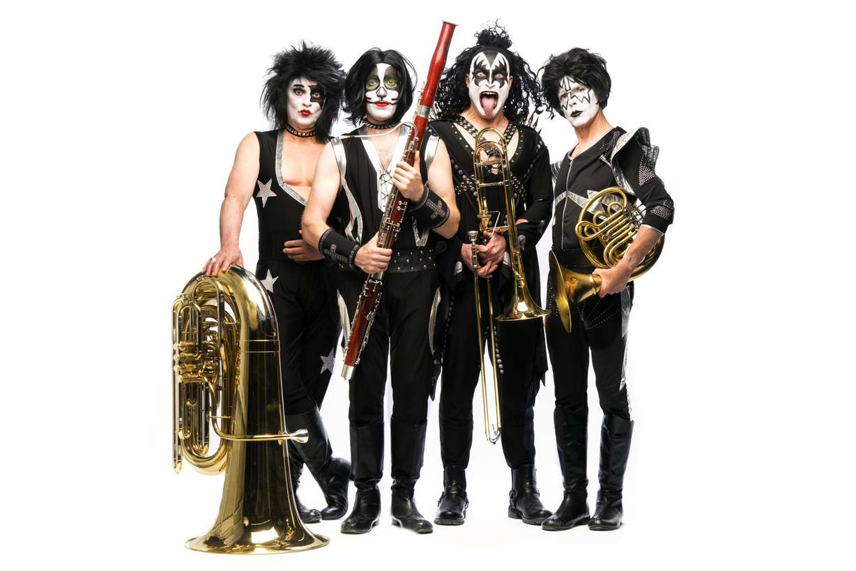 Gary Ofenloch (left), who spent 36 years as principal tubist of the Utah Symphony, has retired. The 68-year-old is seen here with several other Utah Symphony musicians dressed as the rock band Kiss as part of the symphony's recent "Rockstars" campaign. (Photo: Douglas Carter, Courtesy of Utah Symphony)