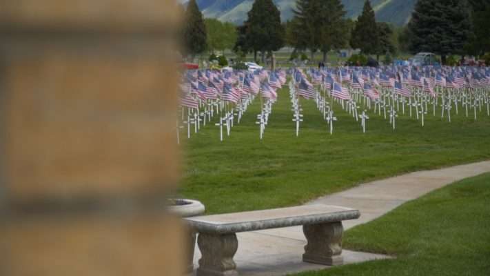 More than 1,750 crosses and flags fill Spanish Fork City Cemetery on Friday, May 24, 2019 to honor veterans throughout Memorial Day weekend. (Photo: KSL TV)