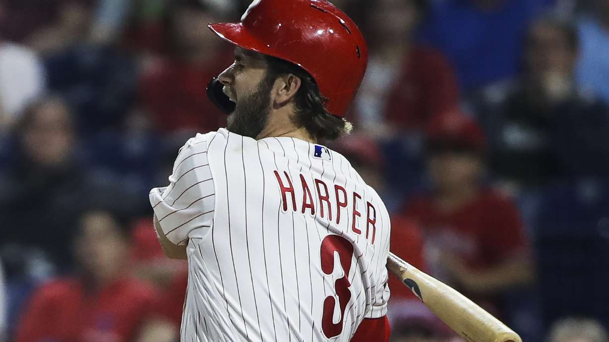 Phillies star Harper leaves game after foul ball off foot