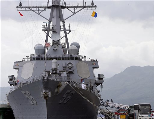 The U.S. Navy warship USS John McCain, an Arleigh-Burke class destroyer, is docked at the Subic Freeport to take part in the joint US-Philippines naval exercise called Cooperation Afloat Readiness And Training (CARAT) at the former US naval base of Subic, about 70 miles west of Manila, Philippines Thursday, June 26, 2014. (AP Photo/Bullit Marquez)