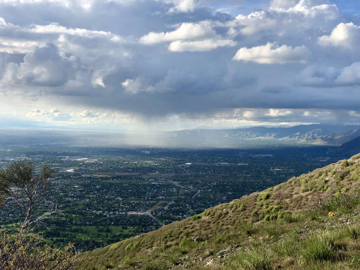 A bit of virga over Salt Lake viewed from Sivogah (Draper Ridge) on Friday, May 24, 2019. (Photo: Stephan Bergen, KSL.com)