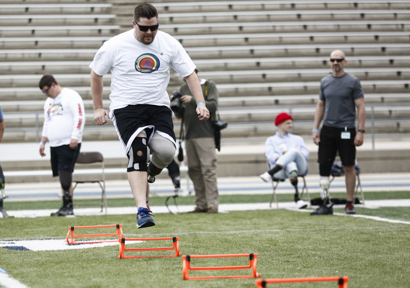 Dilon Stephens, 32, runs through an obstacle course during the fourth annual Utah Adaptive Mobility Clinic for people with lower extremity limb loss or limb difference at Skyline High School in Salt Lake City on Saturday, June 1, 2019. The event has doubled in size since last year and is put on by Hanger Clinic. (Photo: Silas Walker, KSL)