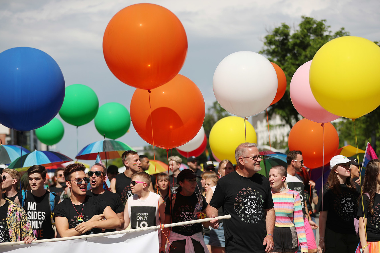People affiliated with Encircle, a LGBTQ family and youth resource center, march during the 44th annual Utah Pride Parade in Salt Lake City on Sunday, June 2, 2019. (Photo: Jeffrey D. Allred, KSL)
