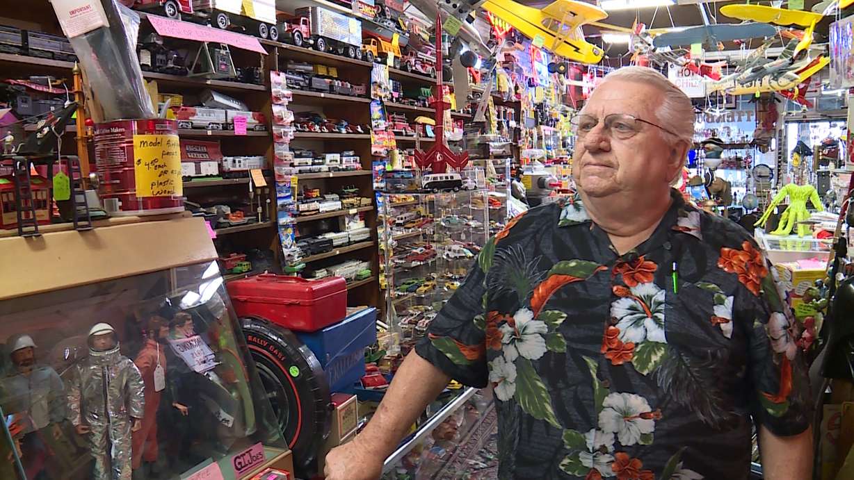 Dee Jackman, owner of Jitterbug Antiques, talks to KSL TV about selling collectibles. He says Utah is a treasure trove of collectibles packed away in people’s houses. (Photo: KSL TV)