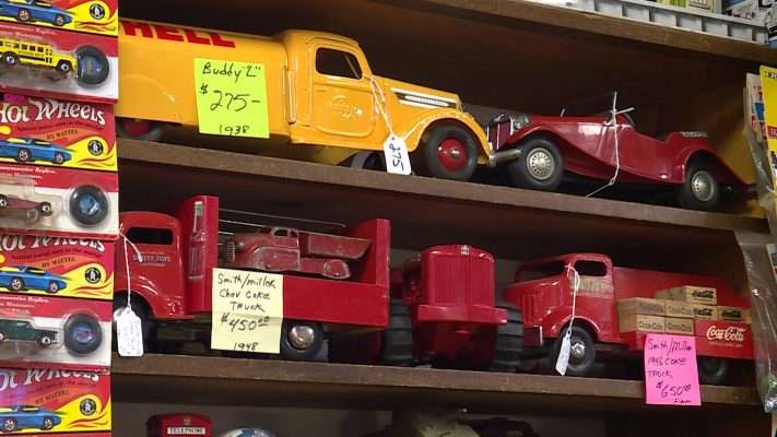 Toy trucks and cars are pictured inside Jitterbug Antiques, located at 243 E. 300 South in Salt Lake City. (Photo: KSL TV)