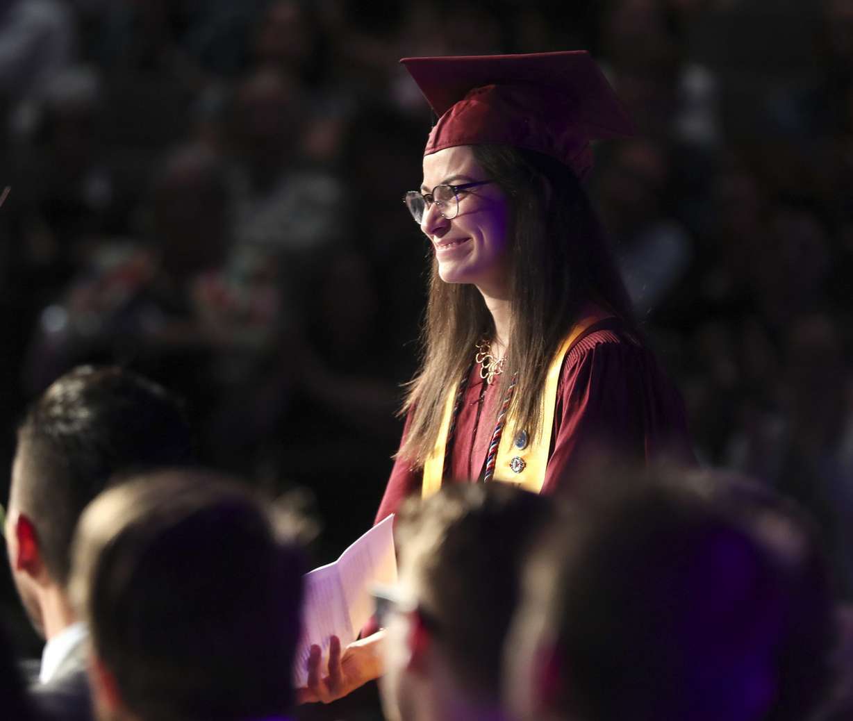 Valedictorian Alexandra Mulet addresses her classmates as the American International School of Utah conducts its final day of school and graduation ceremony in Murray on Friday, June 7, 2019. Last month, The public charter school's board of directors voted to shutter the school. (Photo: Steve Griffin, KSL)