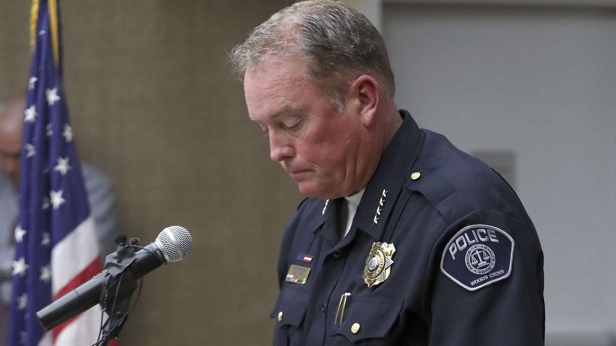 Former Woods Cross Police Chief Chad Soffe speaks during a press conference June 10, 2019. Two weeks after the city said Soffe had retired, documents show the chief was asked to resign amid allegations of improper use of department funds.