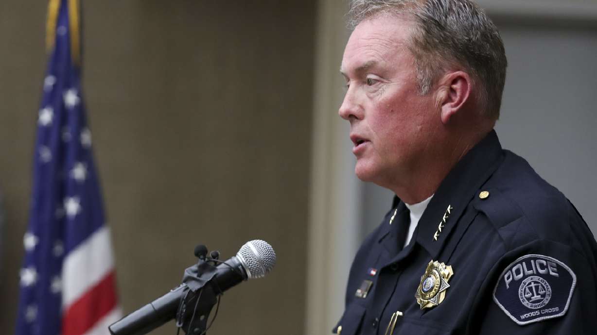Former Woods Cross Police Chief Chad Soffe speaks at a press conference on June 10, 2019. Weeks after Woods Cross announced Soffe had been placed on administrative leave, the city now says he has retired, but gave no explanation.